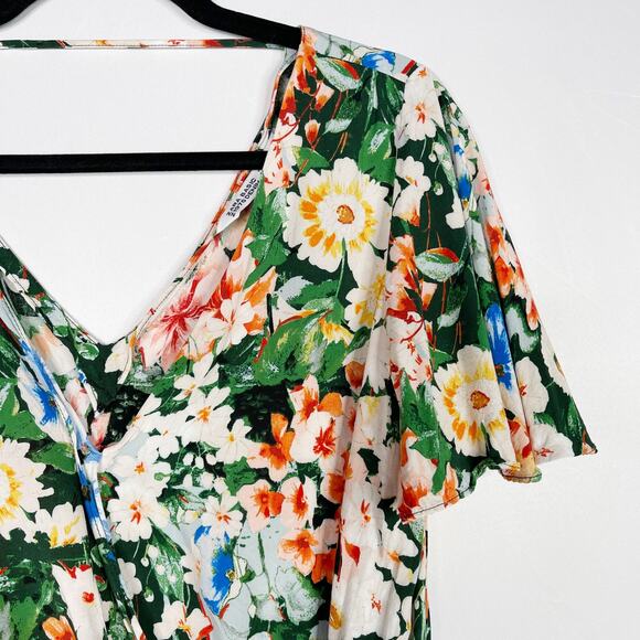 Zara Floral Cropped Wrap Side Tie Top Blouse Small S Green Orange Short Sleeve - Picture 3 of 12